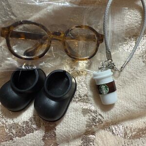 Labubu Accessories Tortoise Shell Glasses Shoes and Coffee Set
